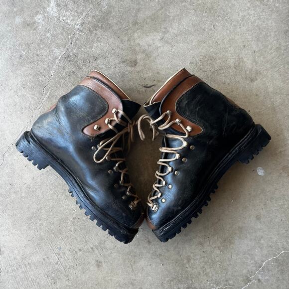 VINTAGE GRESVIG VALDOR SKI BOOTS MOUNTAIN HIKING BLACK LACED LEATHER MENS 9.5 - Picture 1 of 5